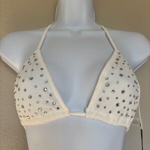 Fashion Nova Bikini Top Icy Girl Rhinestones Sliding Triangle Womens Size XS NWT